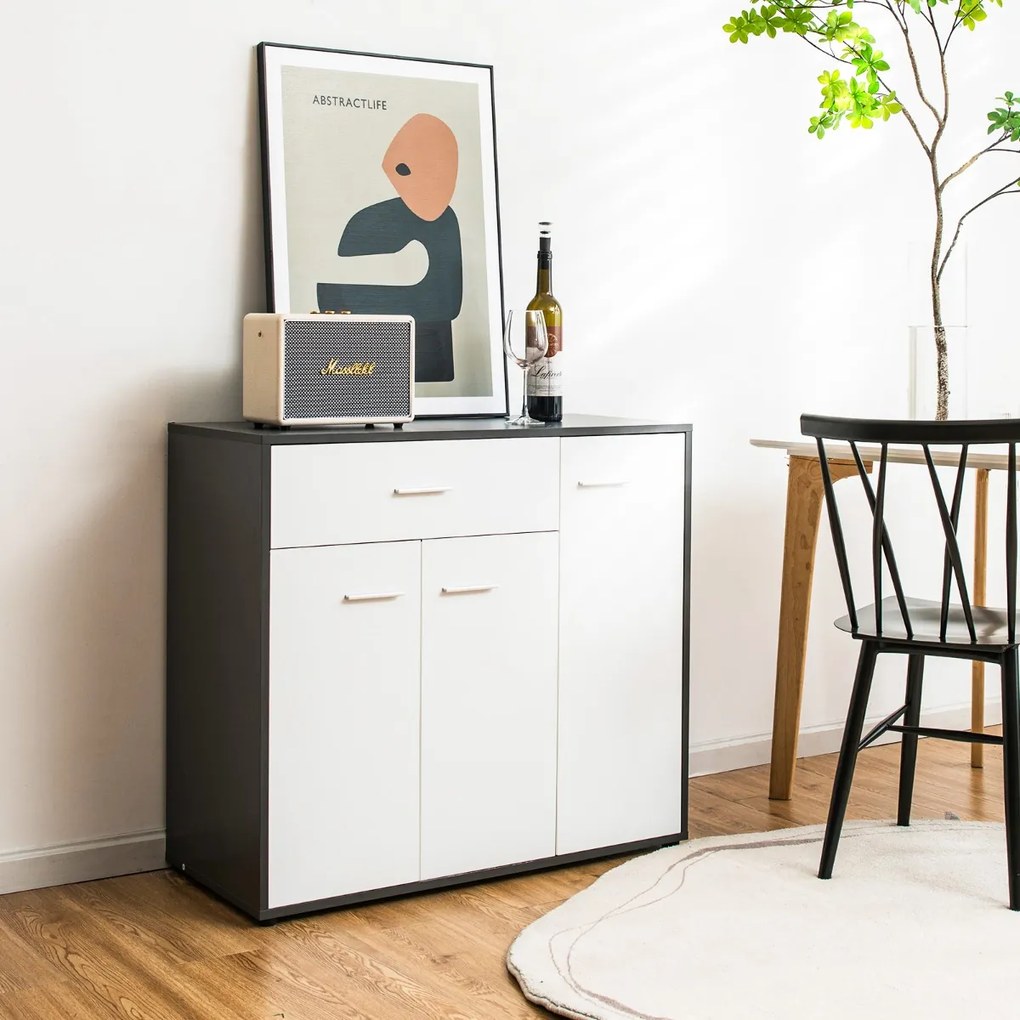 Aparador moderno de chão com 3 portas, dispositivo anti-queda e Estante ajustável para cozinha, sala de jantar, hall de entrada 88 x 40 x 80 cm Preto