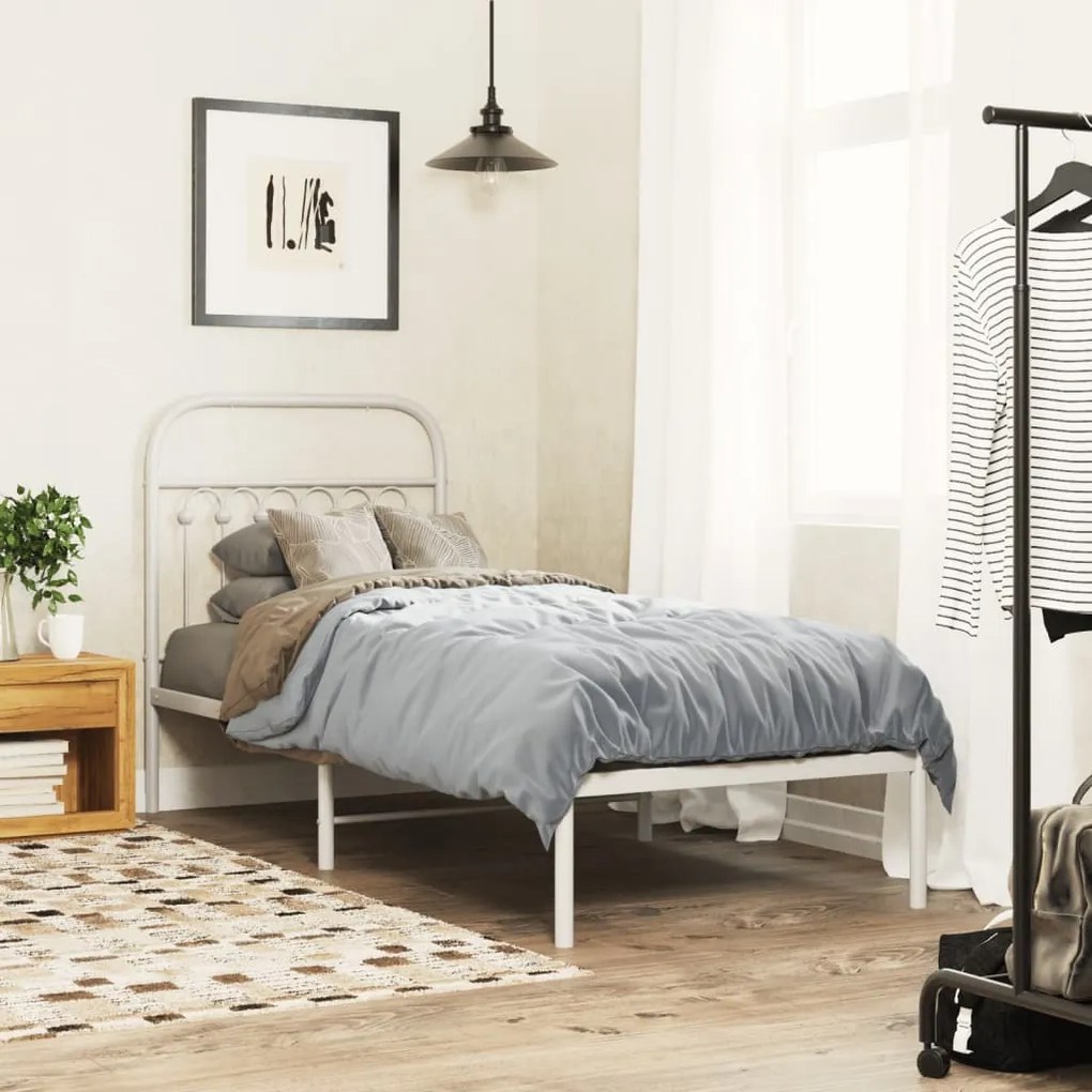 Estrutura de cama com cabeceira 75x190 cm metal branco