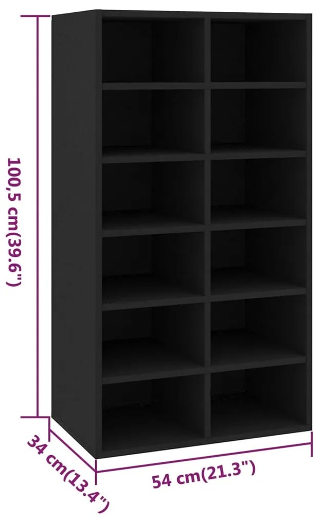 Sapateira Henny - Com 12 Compartimentos - Cor Preto - 54x34x100,5 cm -