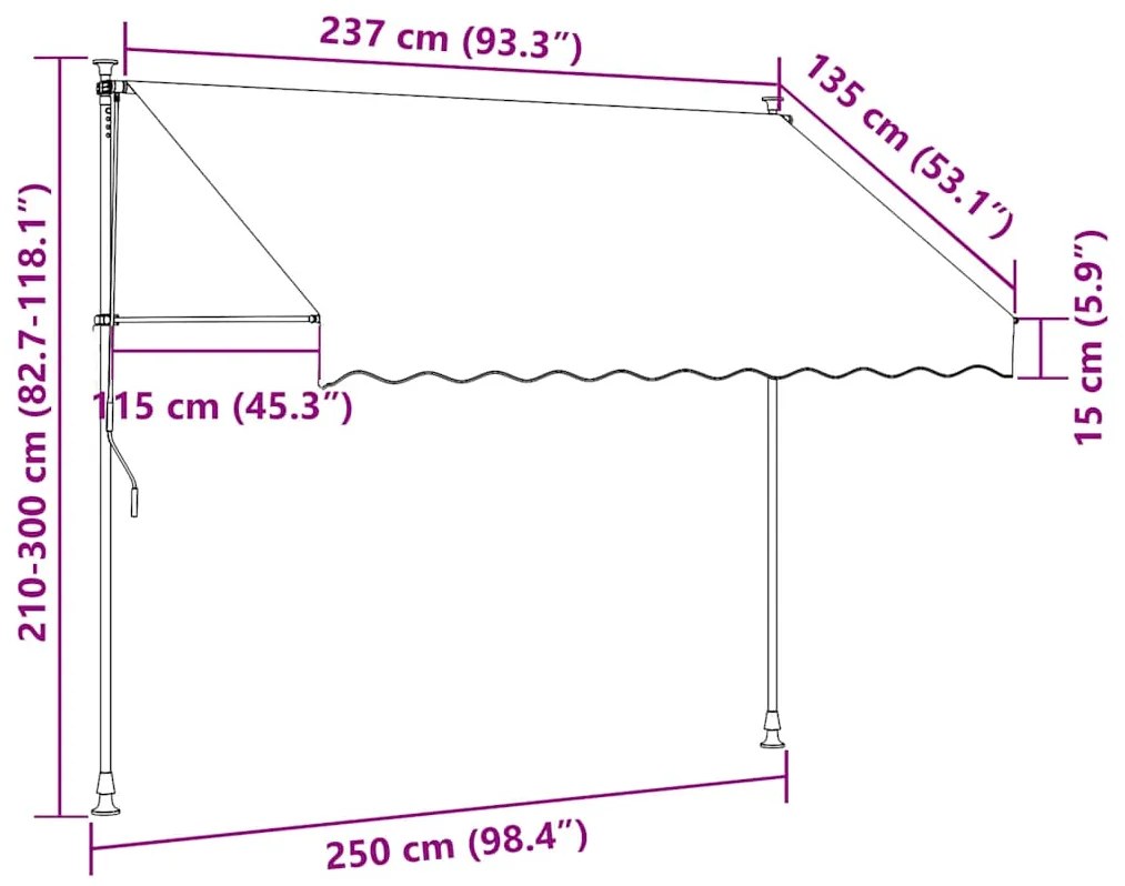 Toldo retrátil manual 250 cm riscas laranjas e brancas