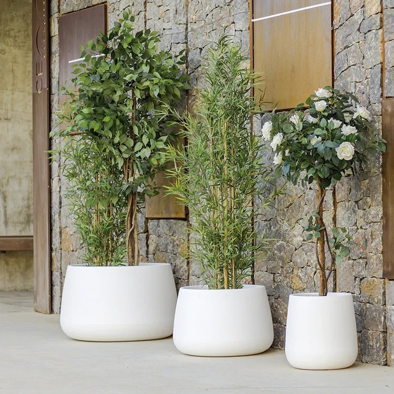Vaso de flores colorido redondo Polietileno CASA, JARDIM, RESTAURANTE, BAR CAMELIA 60 (ø59x39 cm) - Branco