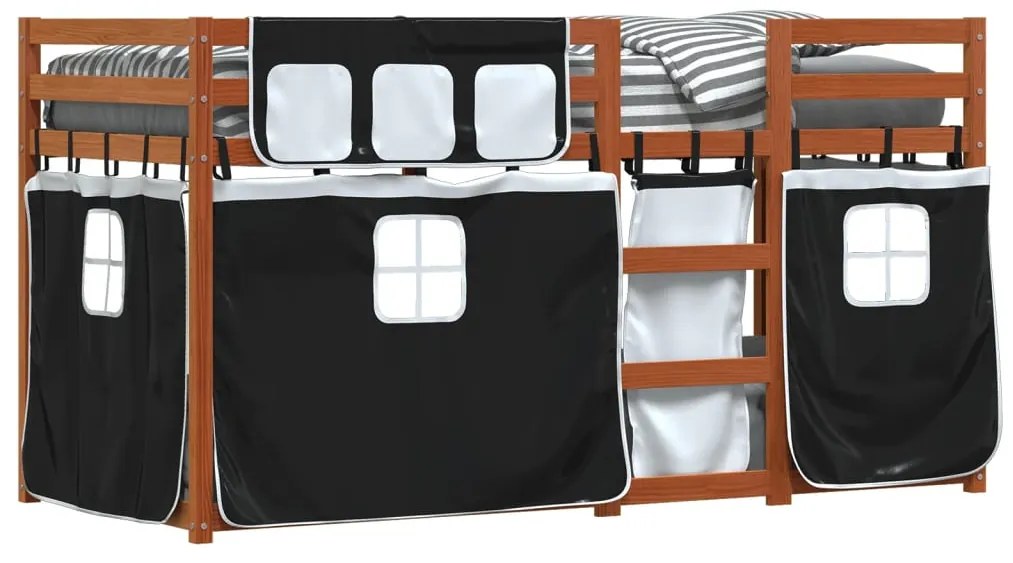Beliche com cortinas 80x200 cm pinho maciço branco e preto