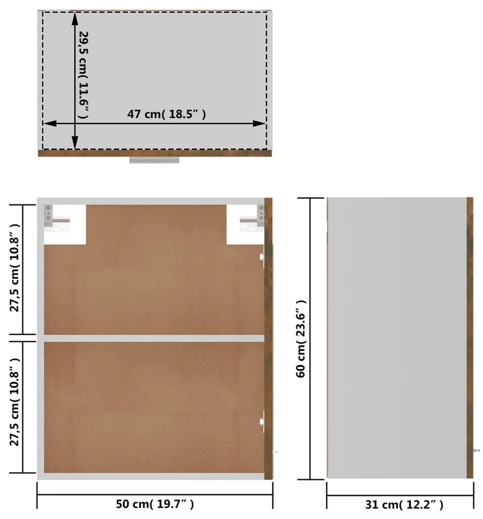 Armário suspenso 50x31x60 cm derivados madeira carvalho fumado