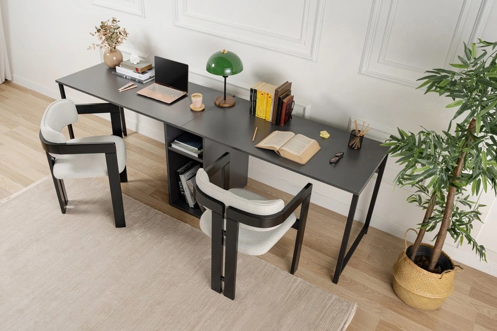 Secretária de Estudo Twin – Preto Antracite – 240x74x60 cm