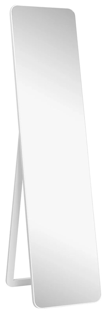 Espelho de pé a todo o comprimento com moldura de madeira e ângulos arredondados 37 x 45 x 160 cm Branco