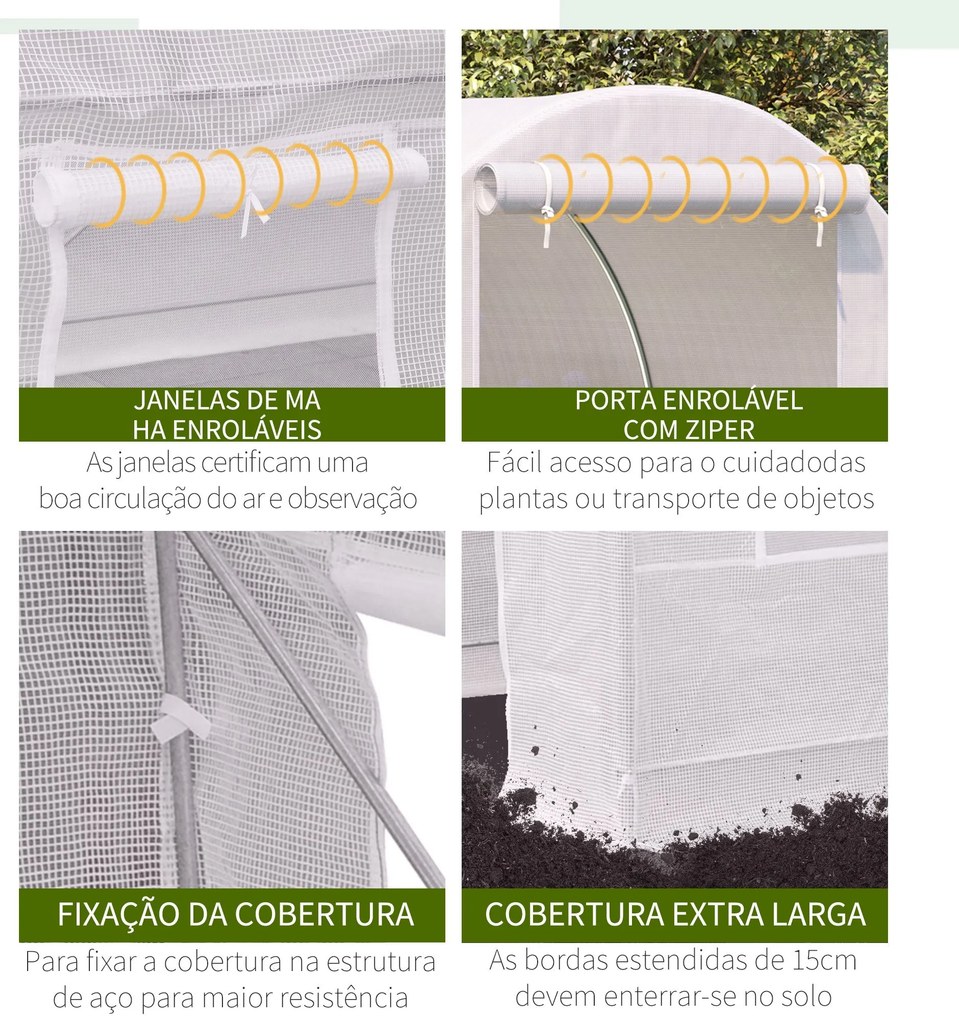Estufa Tipo Túnel 245x200x200cm Estufa de Jardim com Portas Enroláveis