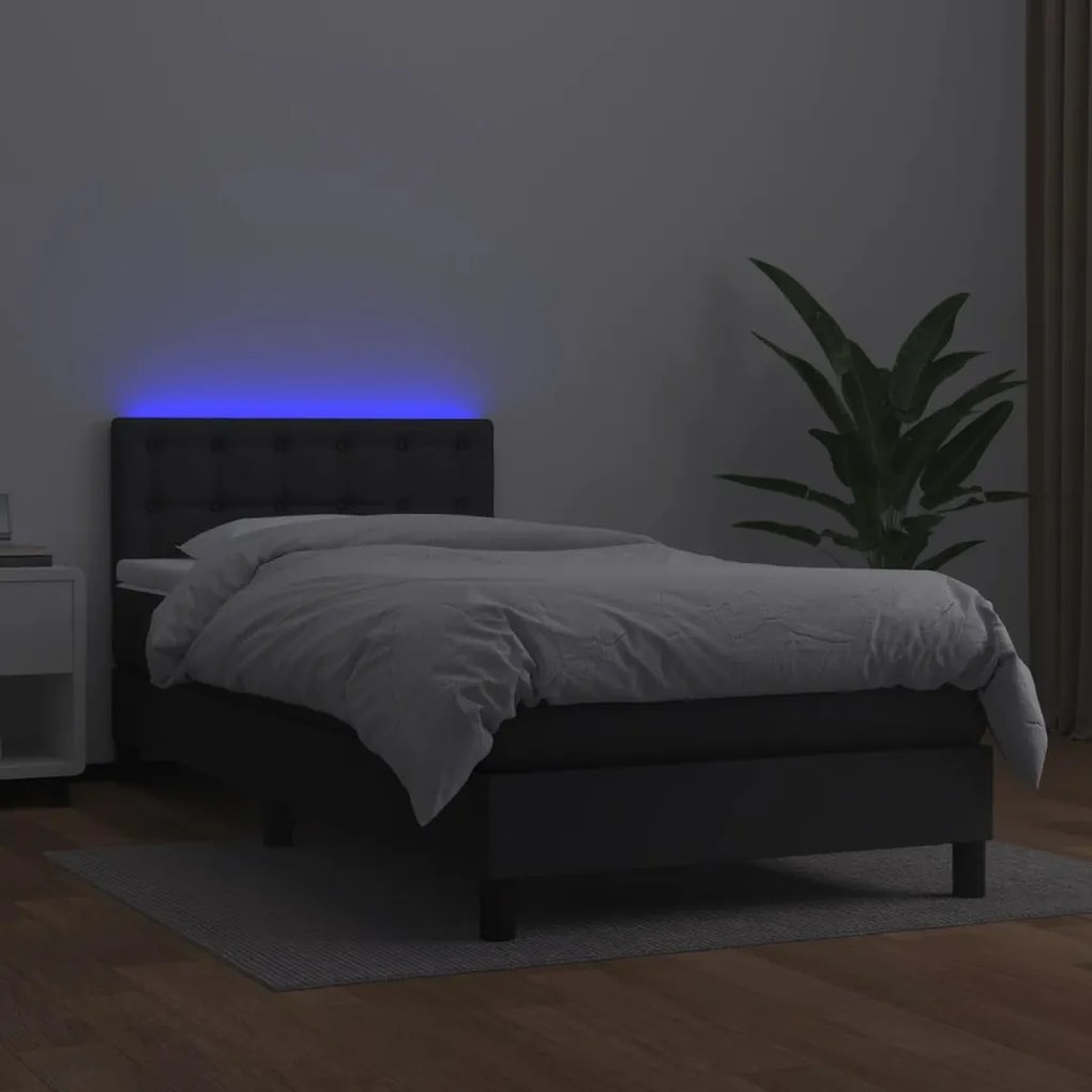 Cama box spring c/ colchão/LED 90x200 cm couro artificial preto