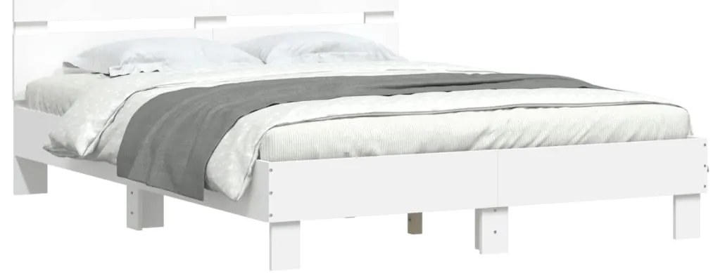 Estrutura de cama com cabeceira e luzes LED 140x190 cm branco