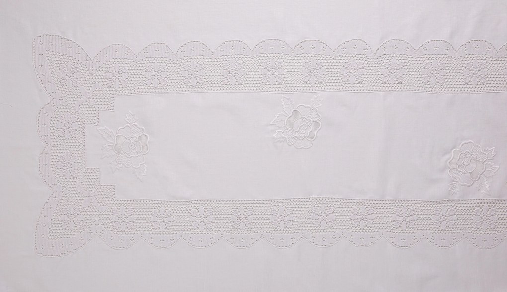 315x175 cm Toalha de mesa de linho bordada a mão C/ Crochê