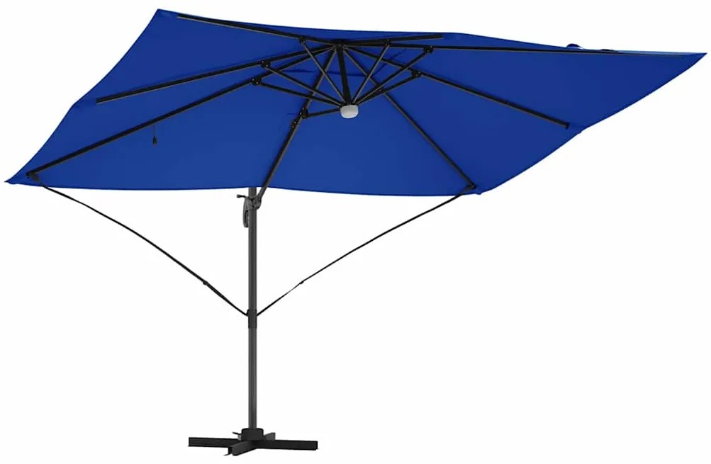 Guarda-sol Cantilever Roma com LEDs, Azul Azure, 352x251x265 cm, Alumí