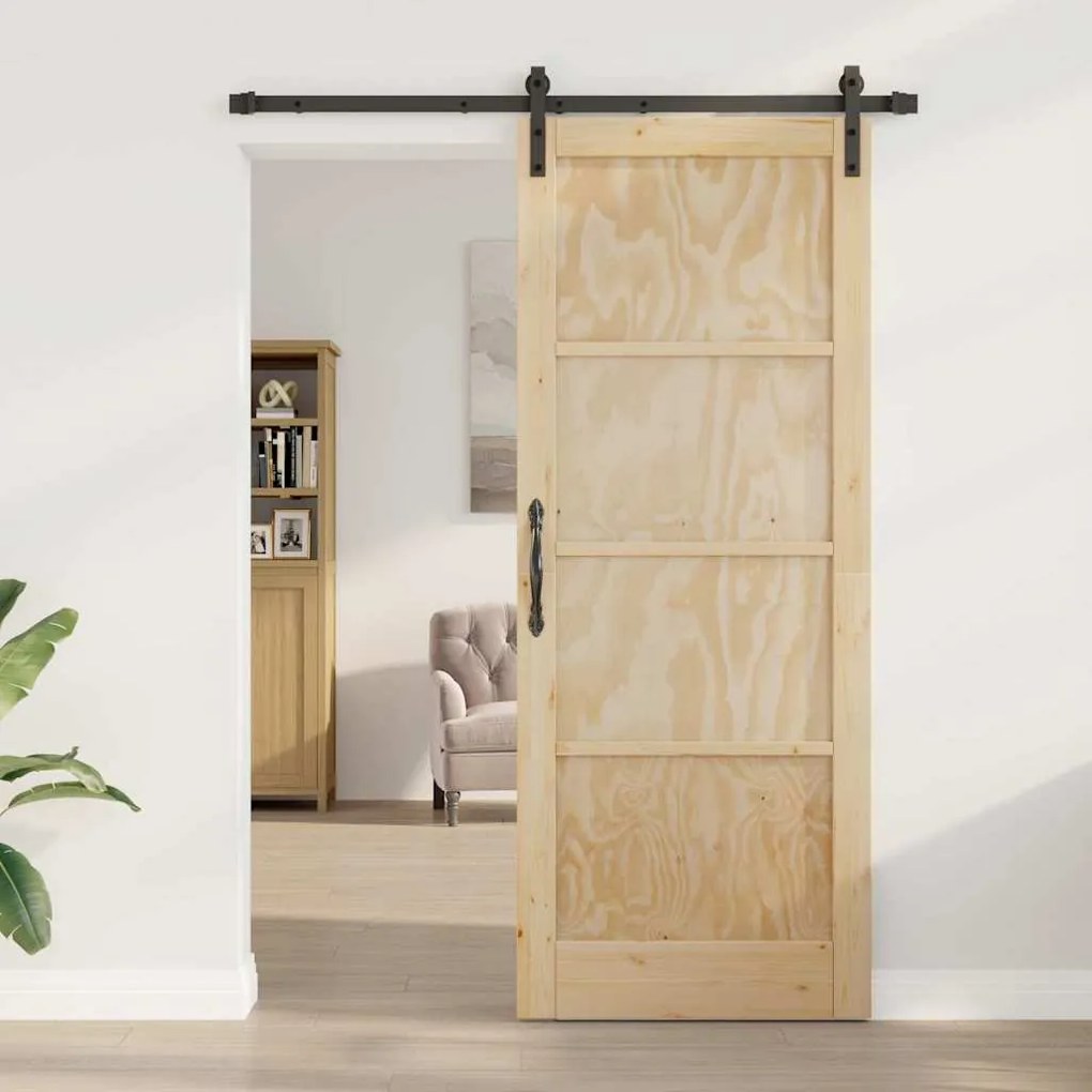 Porta Deslizante com Conjunto de Ferragens 83x211 cm Madeira de Pinho