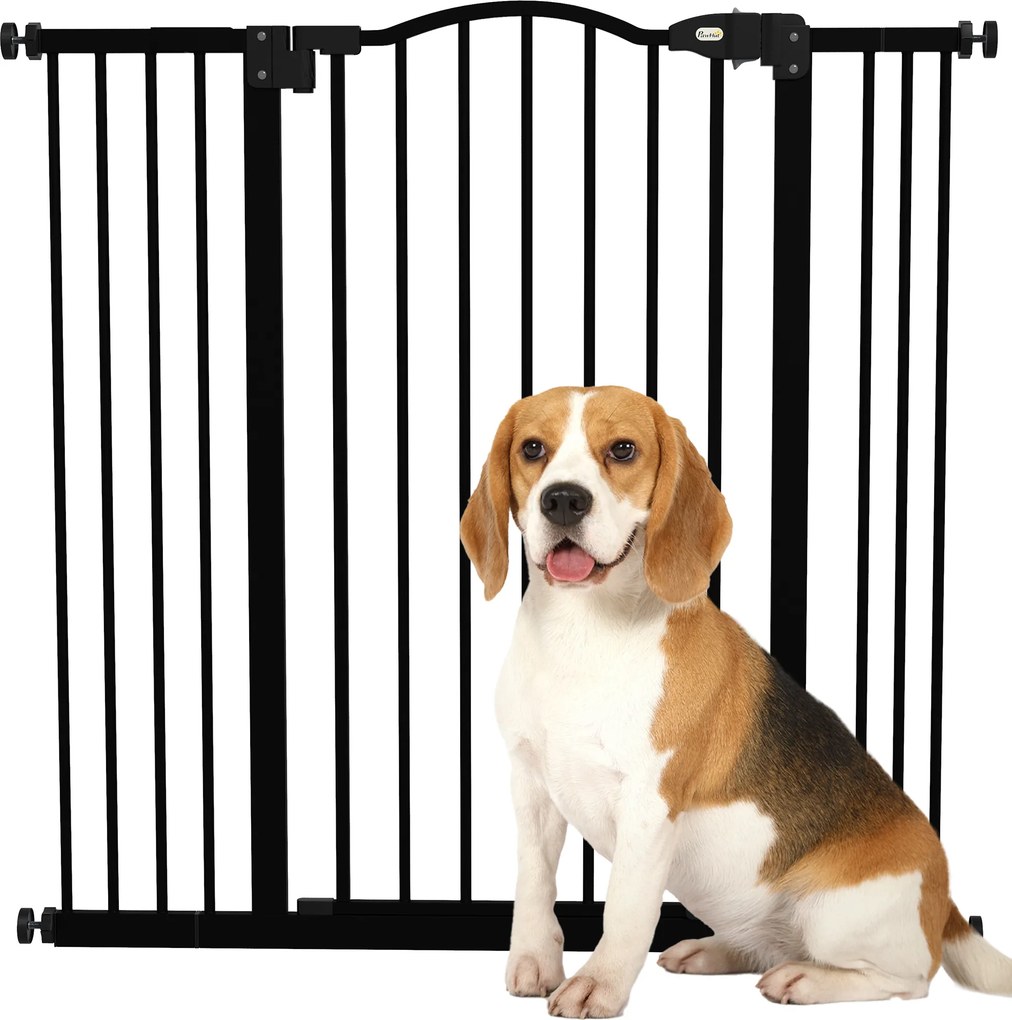 Barreira de Segurança para Cães com Largura Ajustável 74-100 cm e Extensões para Escadas e Portas Preto
