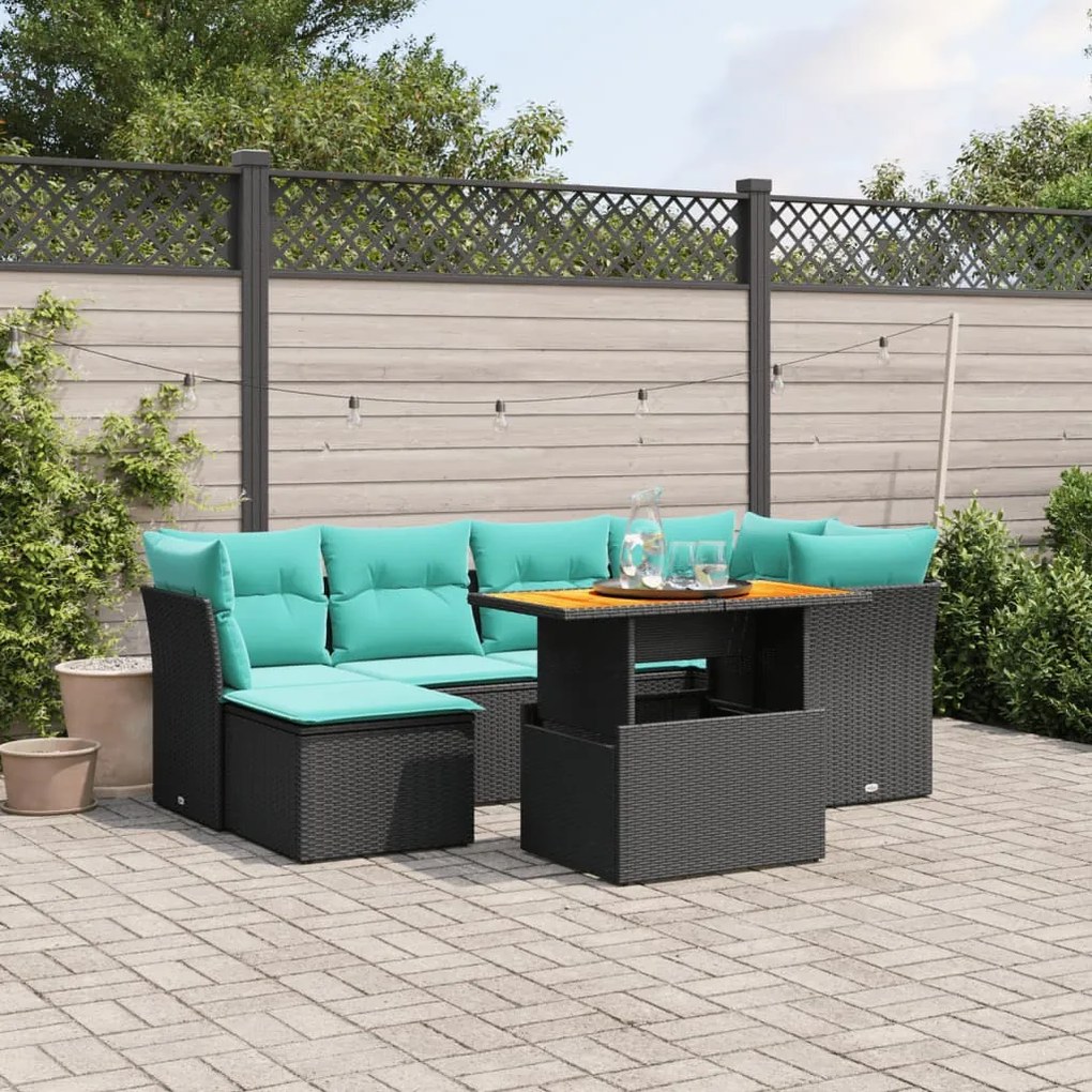 vidaXL 7 pcs conjunto de sofás p/ jardim c/ almofadões vime PE preto
