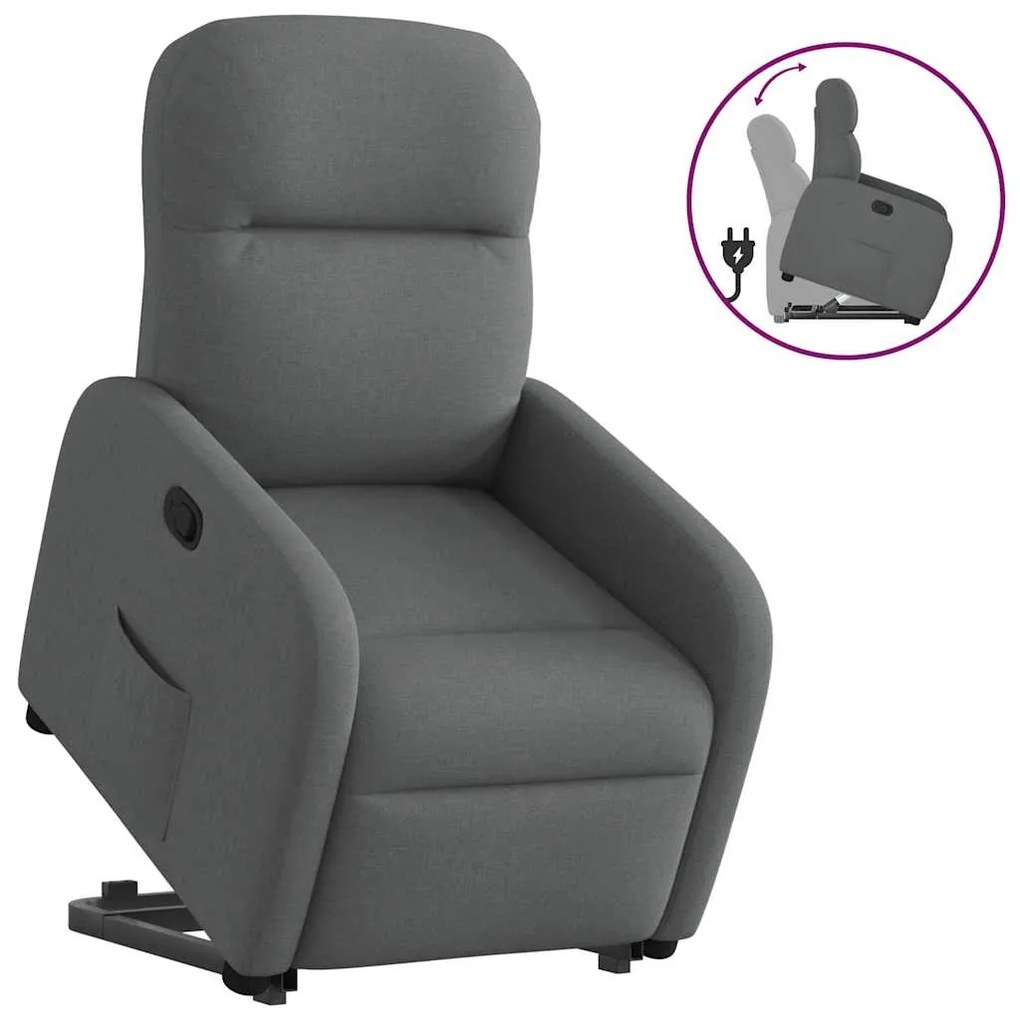 vidaXL Poltrona reclinável elevatória tecido cinzento-escuro