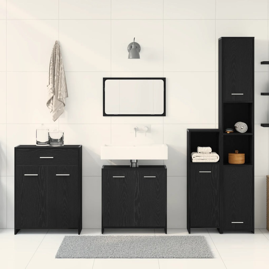 Conjunto de Móveis de Casa de Banho vidaXL 4 Peças Carvalho Preto Made