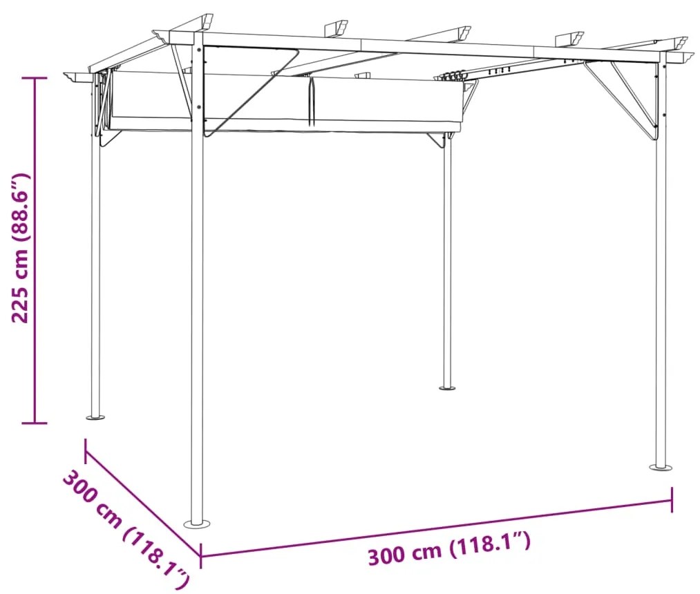 Pérgola com toldo retrátil 3x3 m aço branco nata