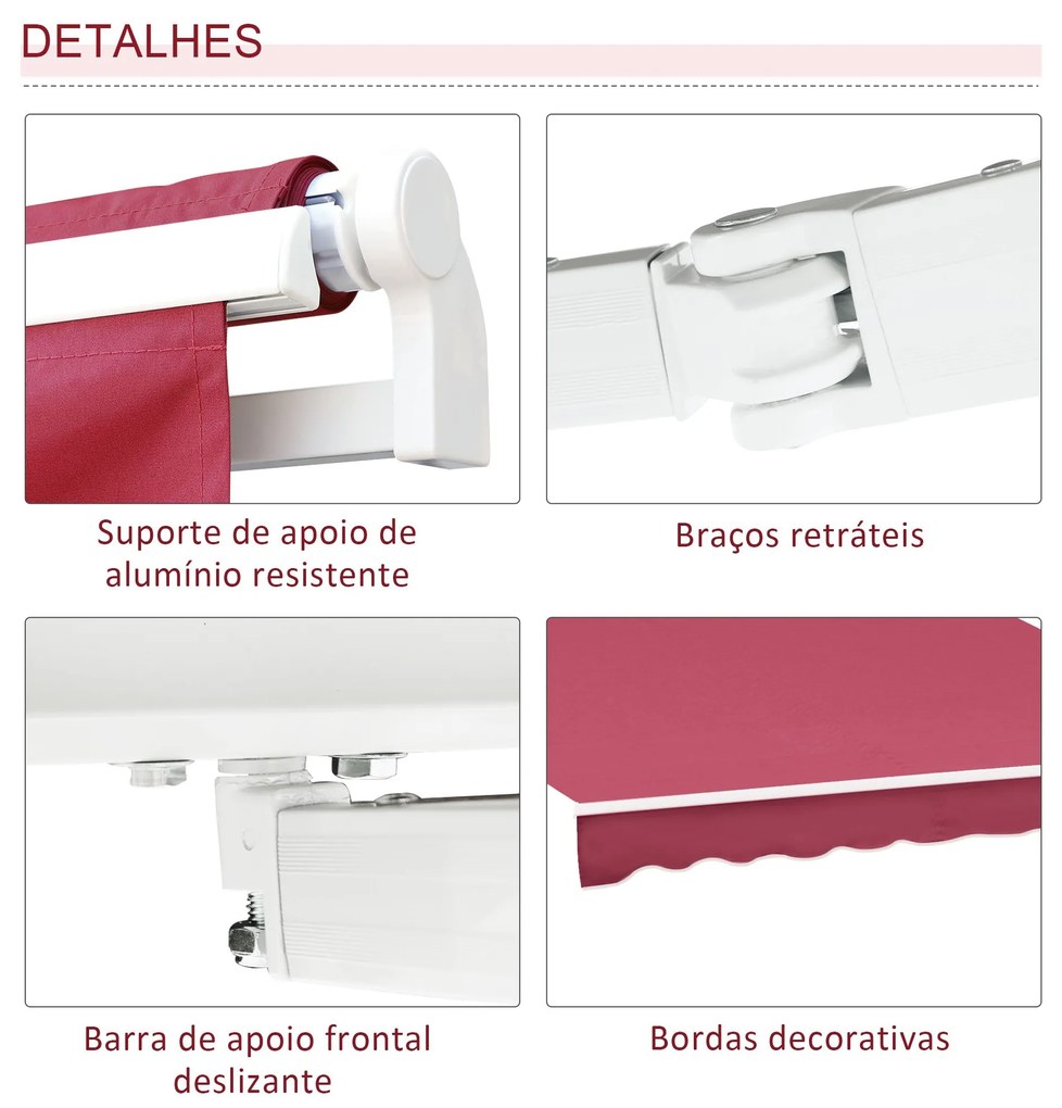 Toldo Manual 395x245 cm Toldo de Varanda Pátio com Manivela de Alumíni