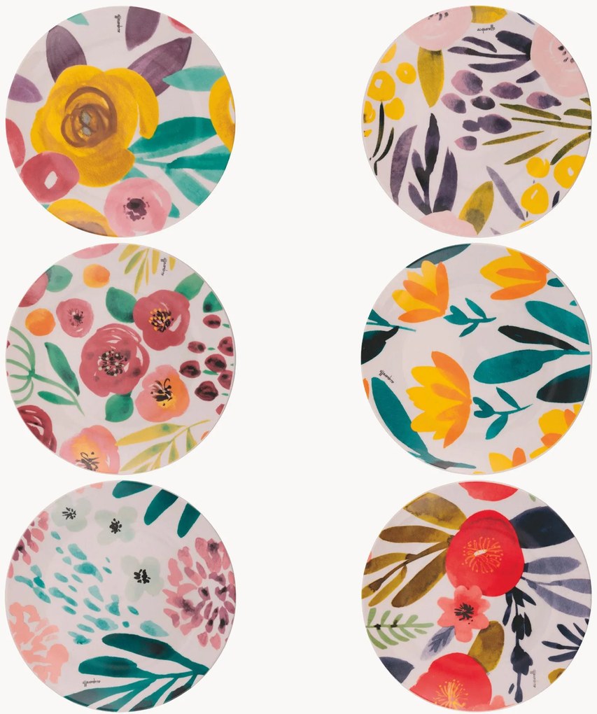 Pratos de sobremesa de porcelana New Acquarello, conjunto de 6