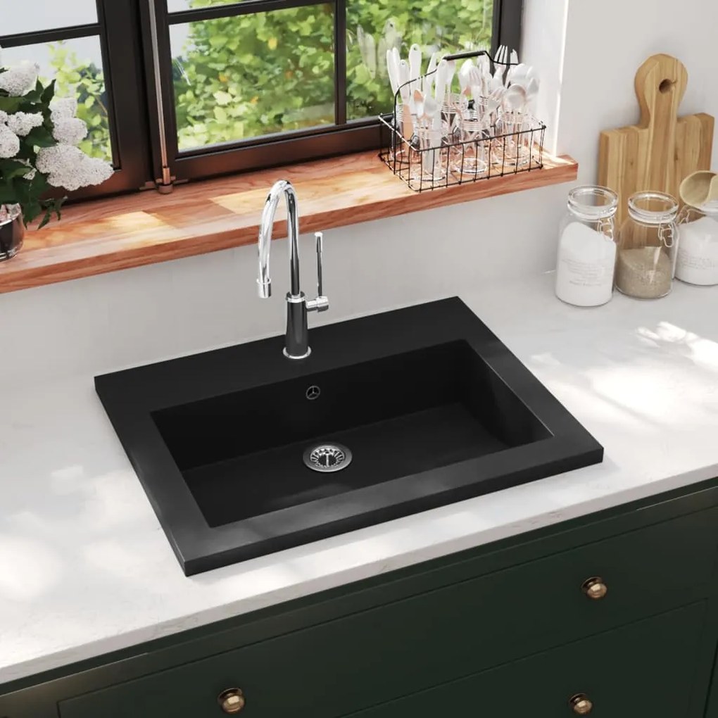 142962 vidaXL Lavatório de granito 600x450x120 mm preto