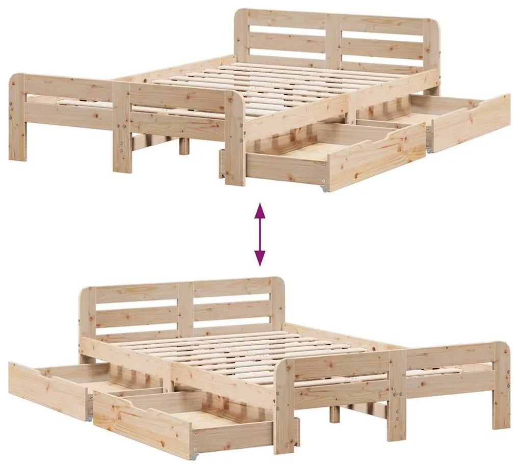 Cama sem colchão 135x190 cm madeira de pinho maciça