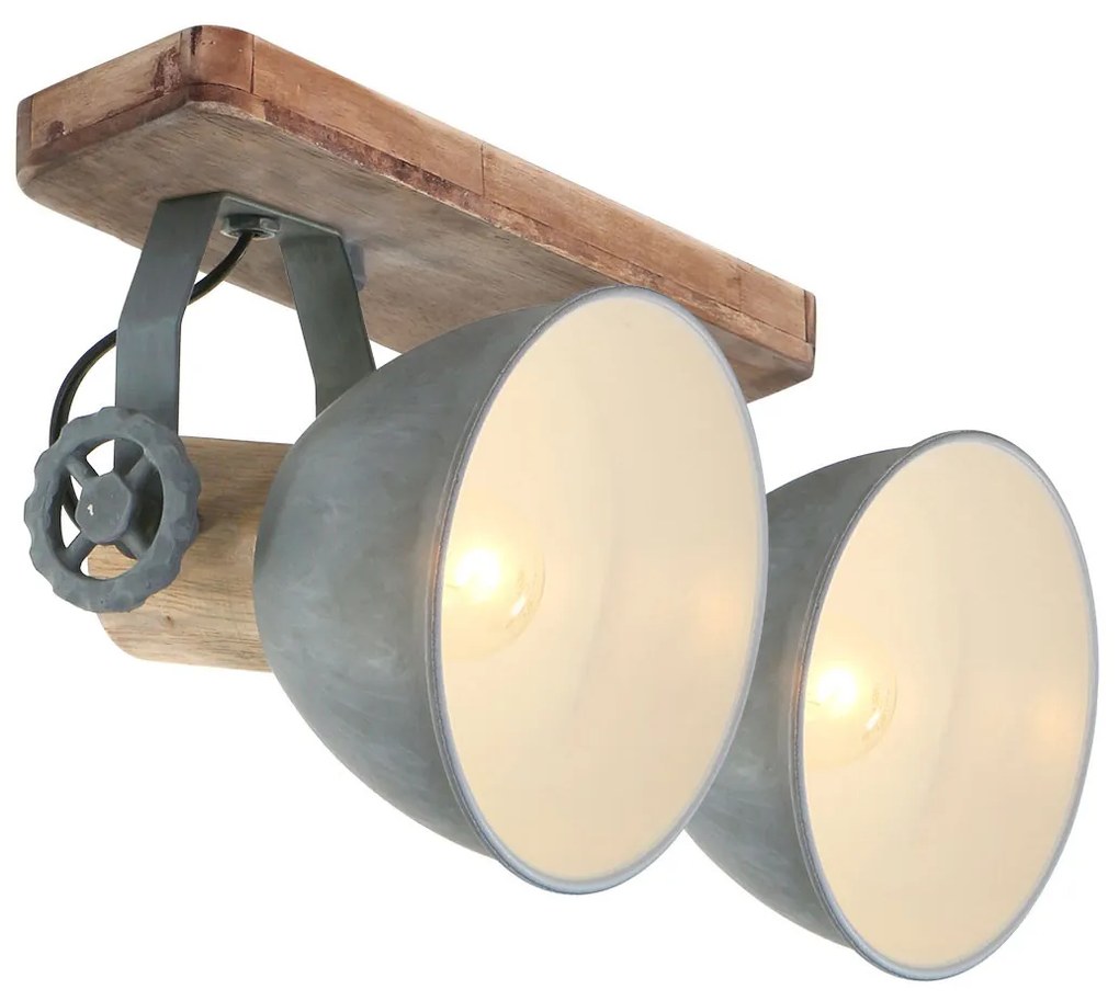 Industriële plafondspot hout met grijs 2-lichts draai- en kantelbaar - Gearwood Industrial