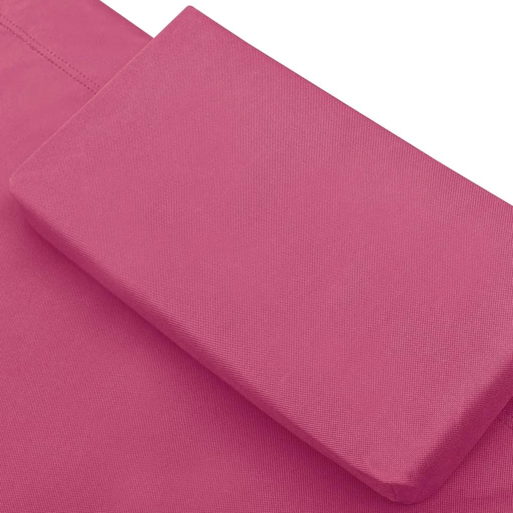 Espreguiçadeira com toldo e almofada rosa