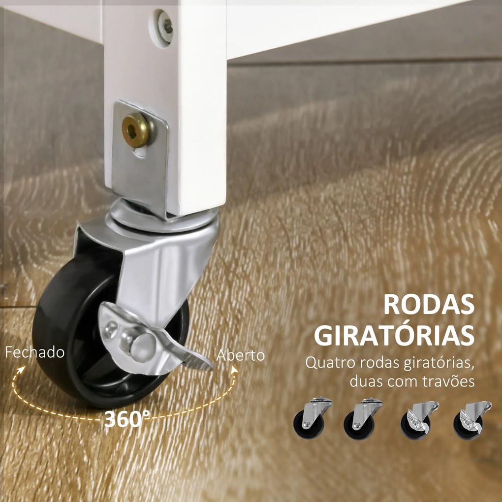 HOMCOM Carrinho de Cozinha com Rodas Carrinho de Cozinha com 1 Gaveta Prateleiras Removíveis Suporte para 4 Garrafas e Armário para Sala de Jantar Sala de Estar Carga 40kg 76x48x88cm Branco e Cinza