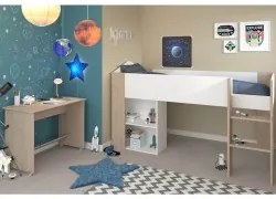 Cama Alta SHELTER com Secretária Carvalho e Branco L90 x P200 cm