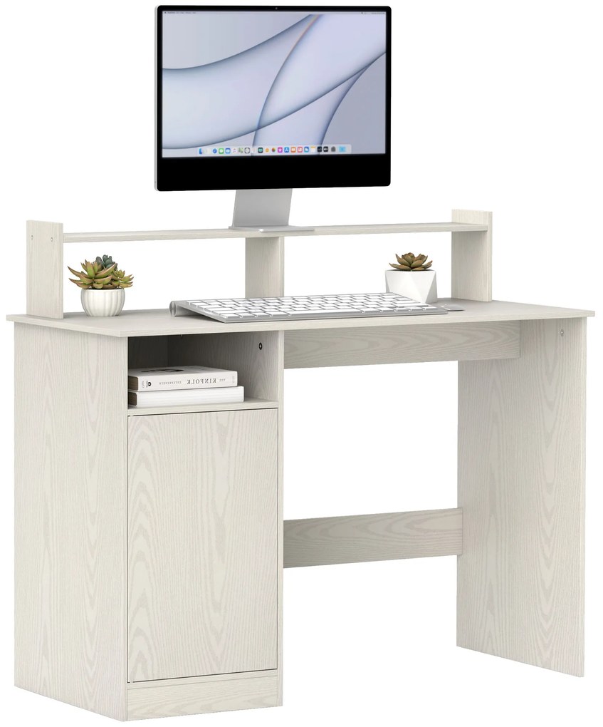 HOMCOM Secretária Moderna com Prateleiras e Suporte para Monitor Mesa de Estudo 108x50x94 cm Creme | Aosom Portugal