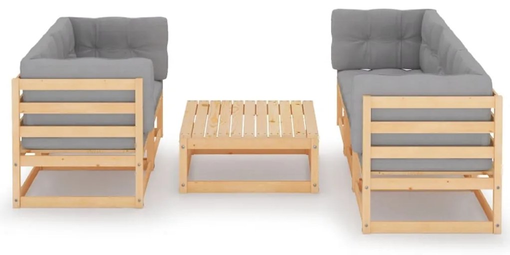 6 pcs conjunto lounge de jardim com almofadões pinho maciço