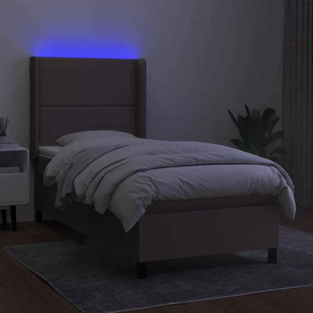 Cama box spring + colchão/LED 80x200cm tecido cinza-acastanhado