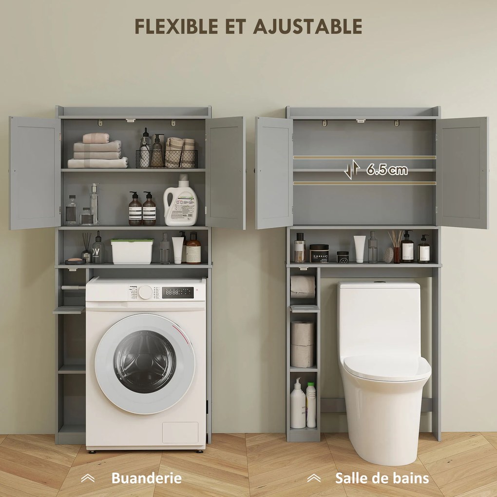 Móvel de casa de banho para colocar sobre o lavatório 80 x 19,5 x 170 cm ou a máquina de lavar roupa, 2 portas, 3 compartimentos, suporte para papel h
