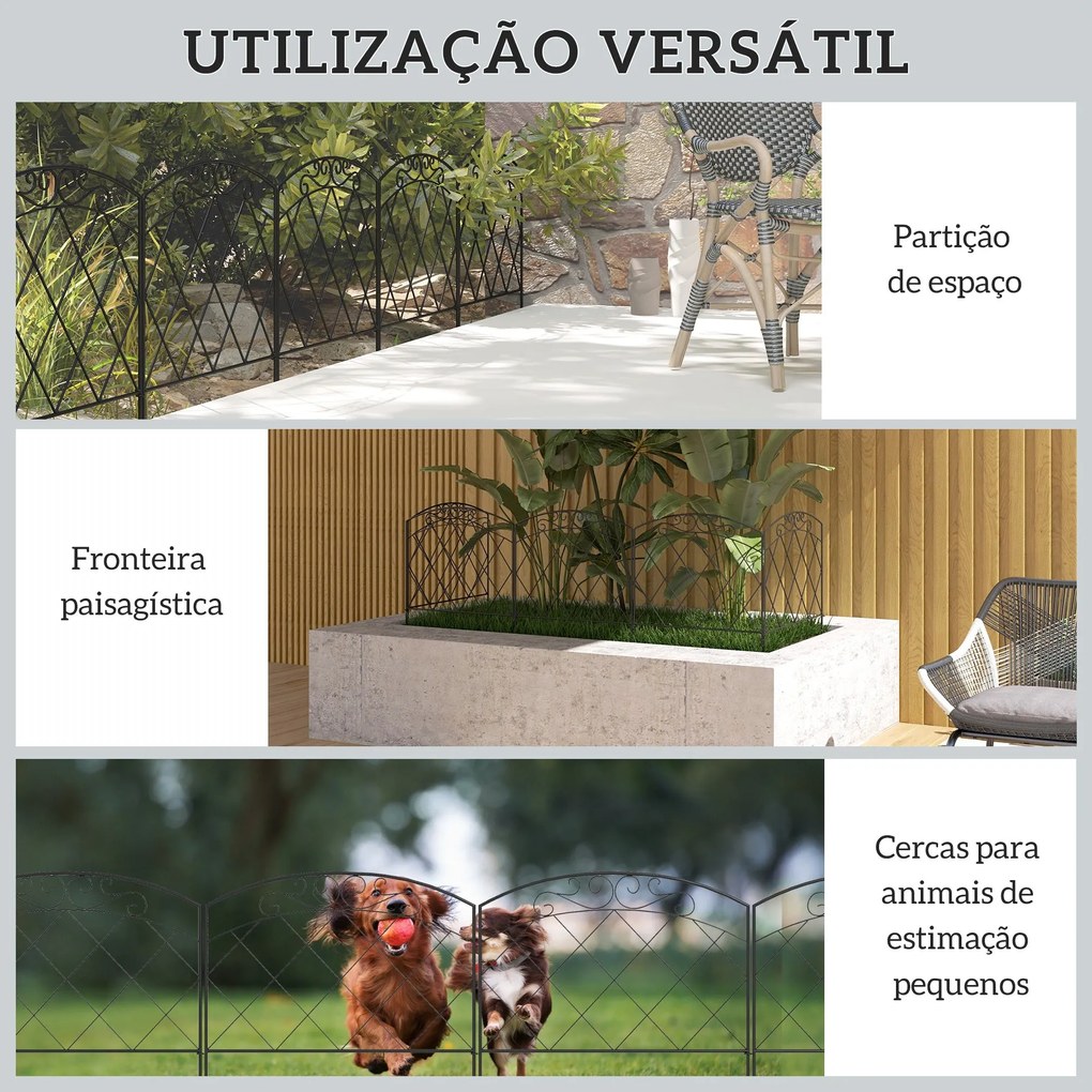 Outsunny Cercas de Jardim 305x61 cm Conjunto de 5 Cercas Decorativas p