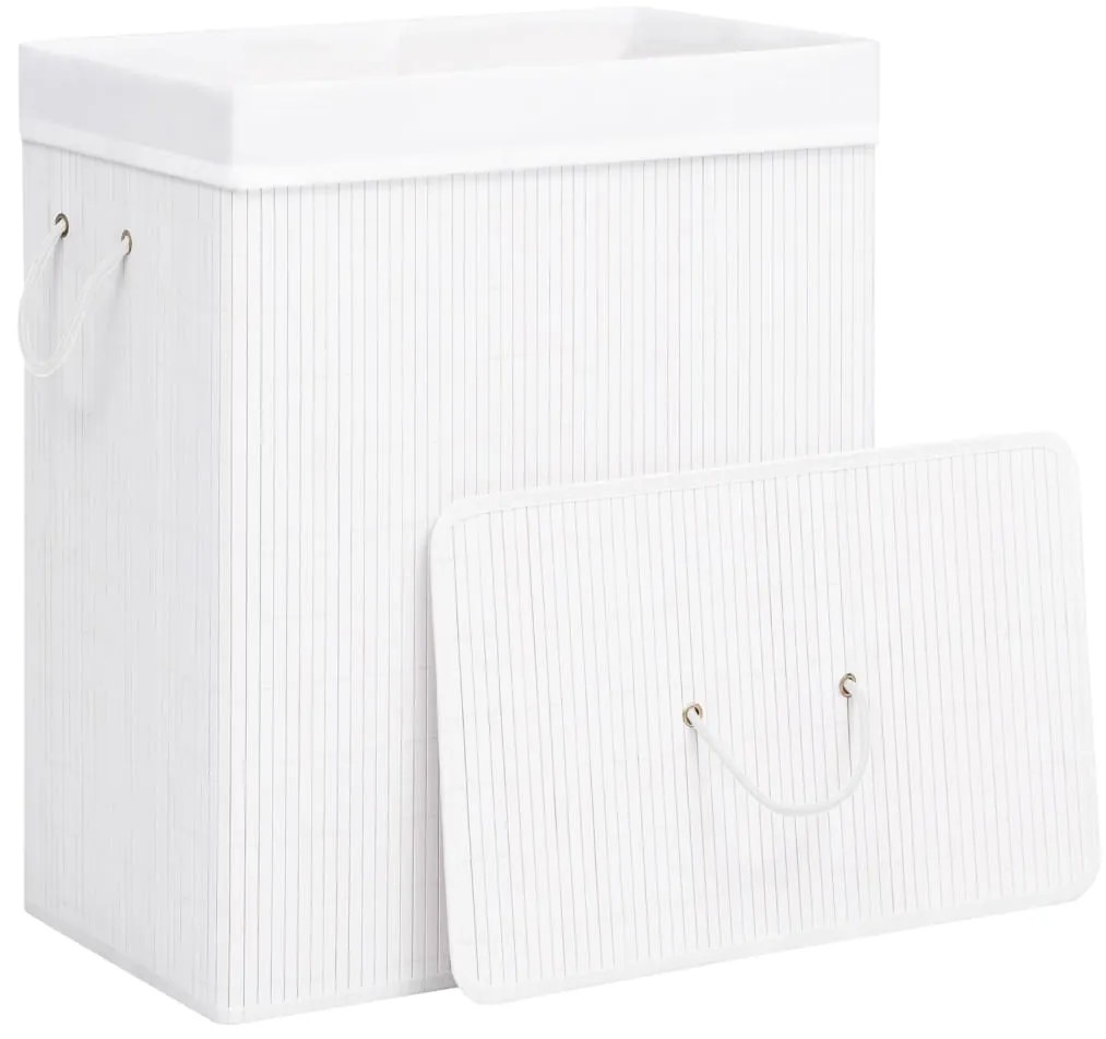 Cesto para roupa suja c/ secção única 83 L bambu branco