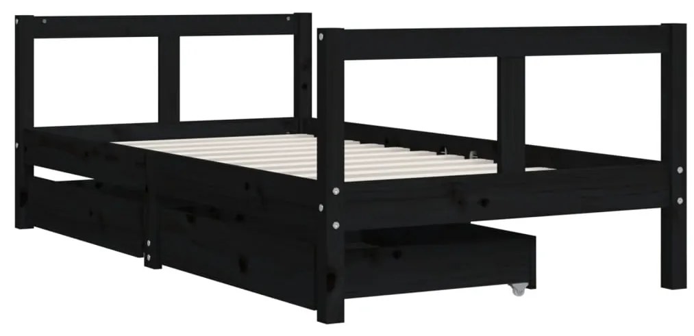 Estrutura cama infantil c/ gavetas 80x160 cm pinho maciço preto