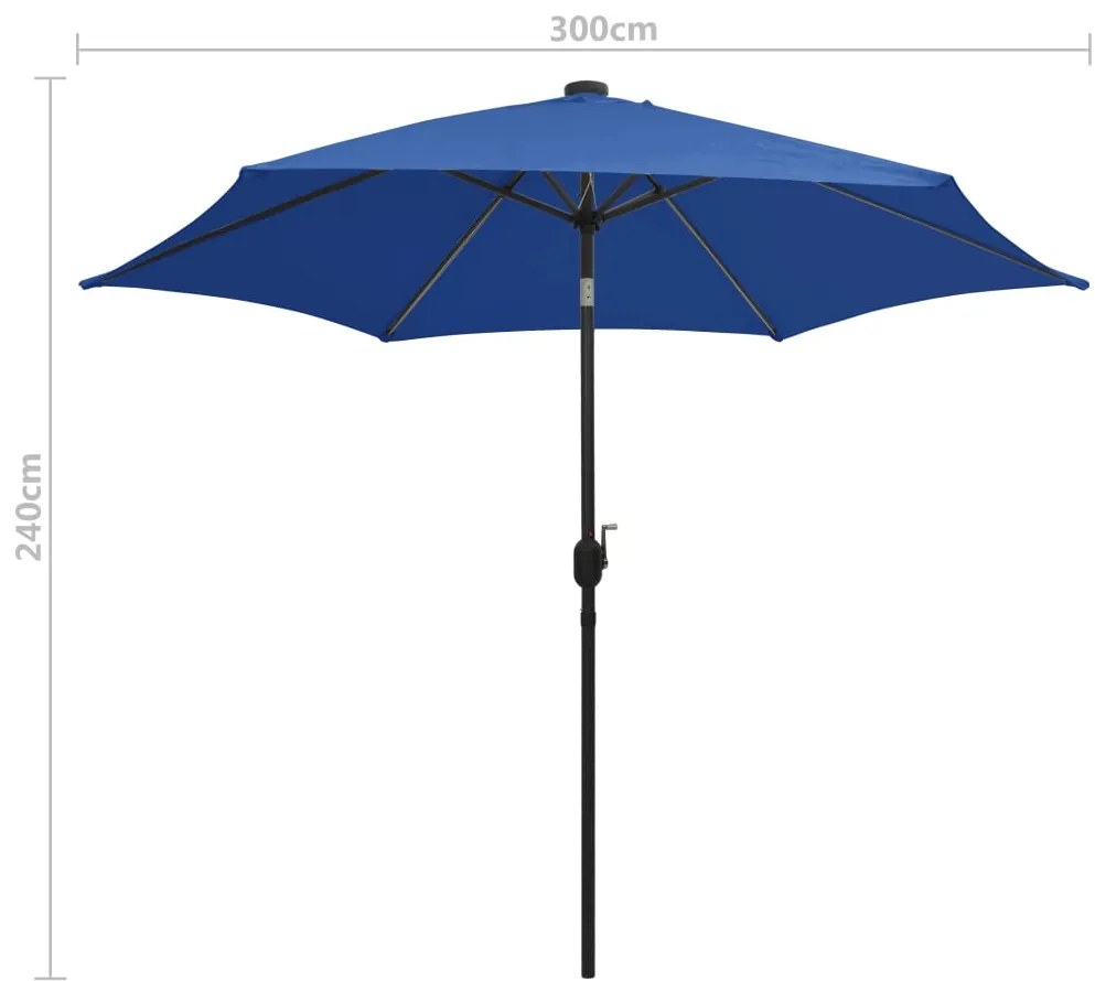 Guarda-sol jardim c/ luzes LED/poste alumínio 300 cm azul-ciano