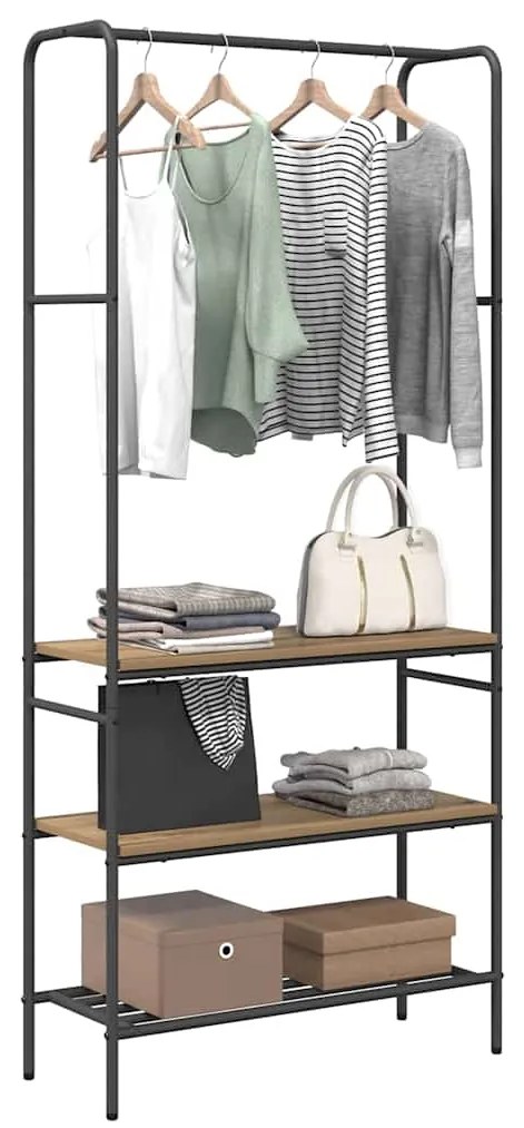 Suporte para Roupas com Prateleiras carvalho artisiano