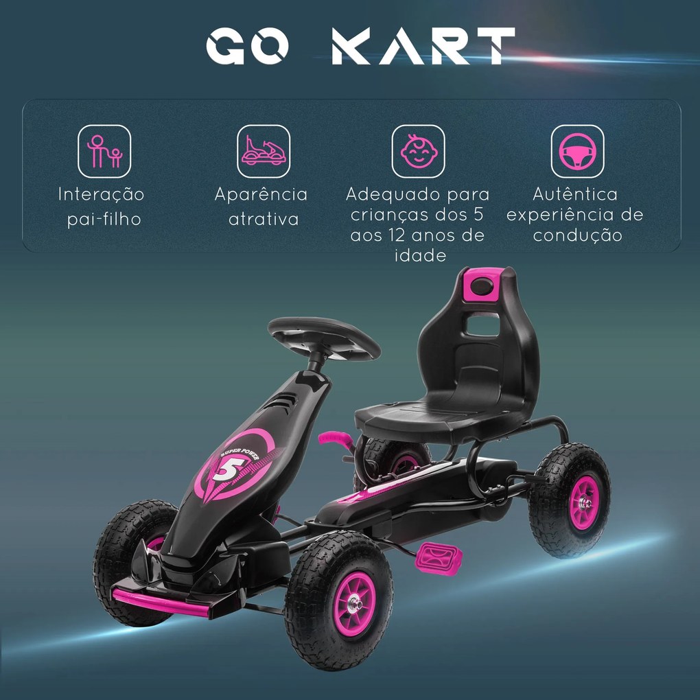 HOMCOM Kart a Pedais para Crianças 5-12 Anos Kart a Pedais Infantil co