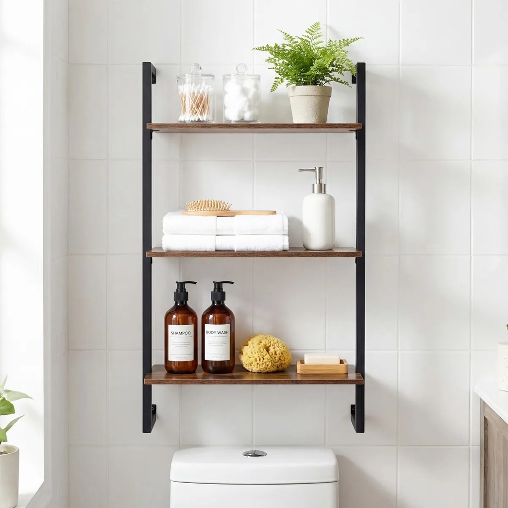 Prateleira suspensa 53 x 23 x 90 cm de 3 níveis para parede, pronta a montar, para cozinha, balcão de café, arrumação suspensa para sala, escritório e