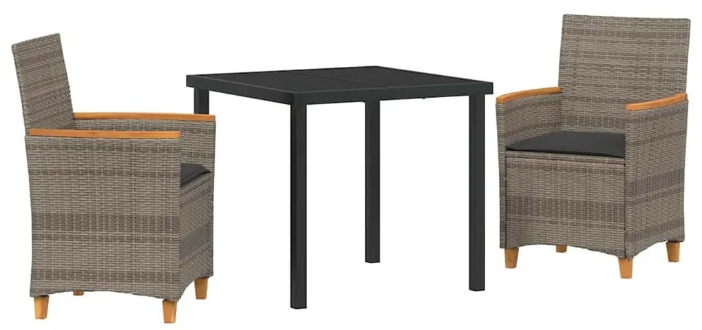 Conjunto de jantar de jardim com 3 peças e almofadas , cinza, em polir