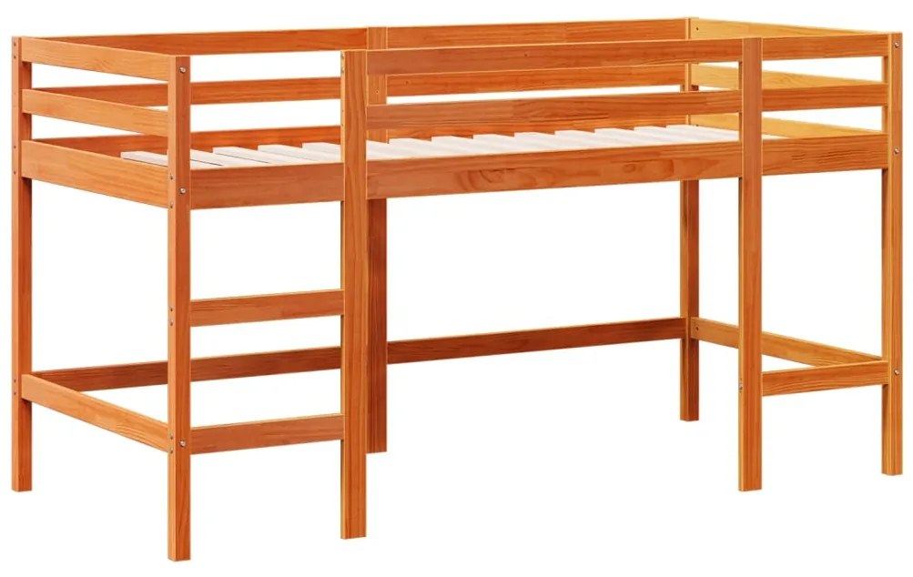 Cama alta p/criança c/escada 90x190cm pinho maciço castanho-mel