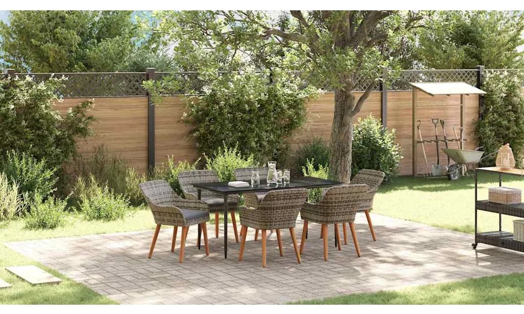 Conjunto de Jantar de Jardim 7 Peças Cinza em Rattan Sintético