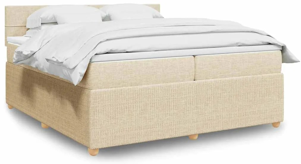 vidaXL Cama com molas/colchão 200x200 cm tecido cor creme