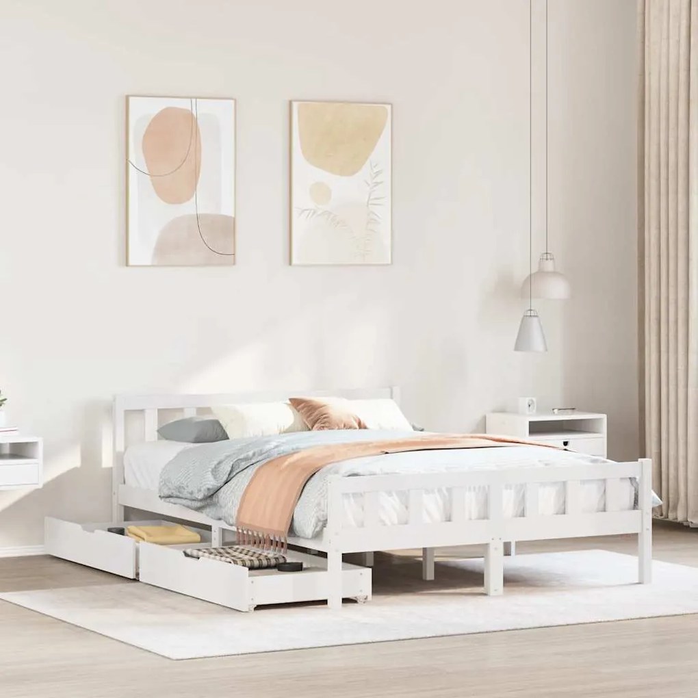 vidaXL Cama sem colchão 135x190 cm madeira de pinho maciça branco