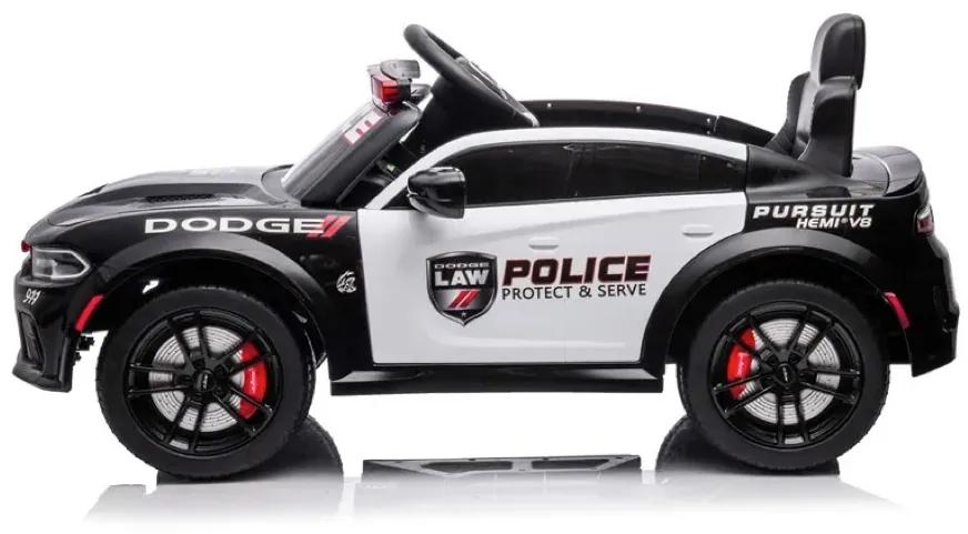 Carro eletrico Policia Crianças Dodge Charger SRT Police 12v com comando, pneus de borracha EVA, assento em pele artificial