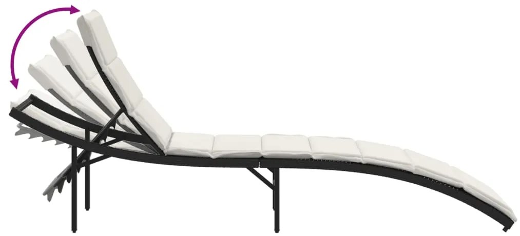 Espreguiçadeira com almofadão 55x199x50 cm vime PE preto