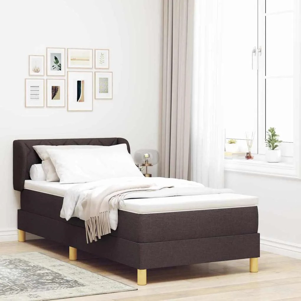 vidaXL Cama Box com colchão Marrom Escuro 90 x 200 cm tecido
