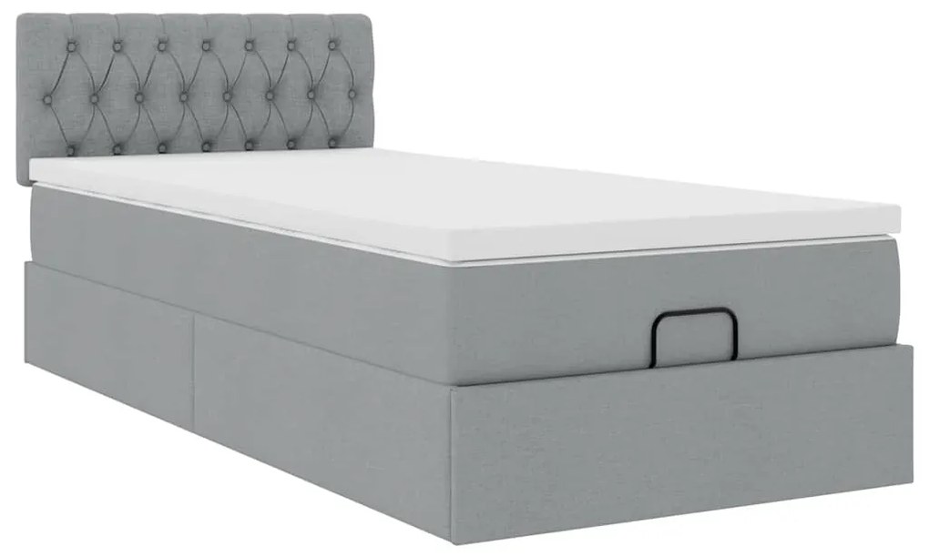 Cama otomana com colchão 100x200 cm tecido cinzento claro