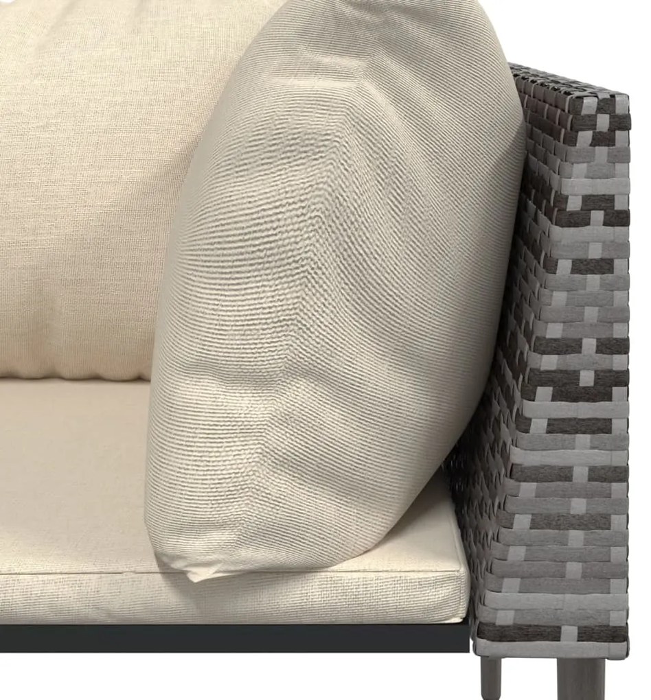 3 pcs conjunto lounge de jardim c/ almofadões vime PE cinzento