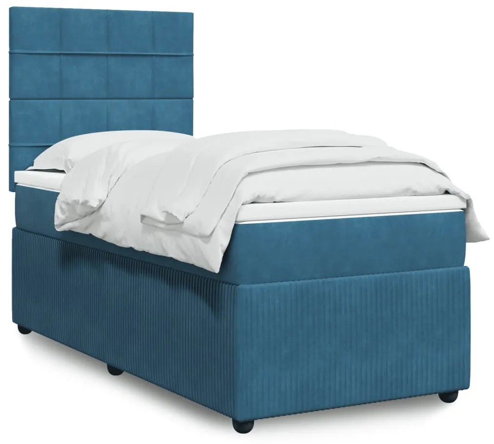 Cama boxspring com colchão 90x190 cm veludo azul